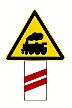 如图所示，这个标志设置在有人看守的铁道路口，提示驾驶人距有人看守的铁路道口的距离还有100米。题目图片